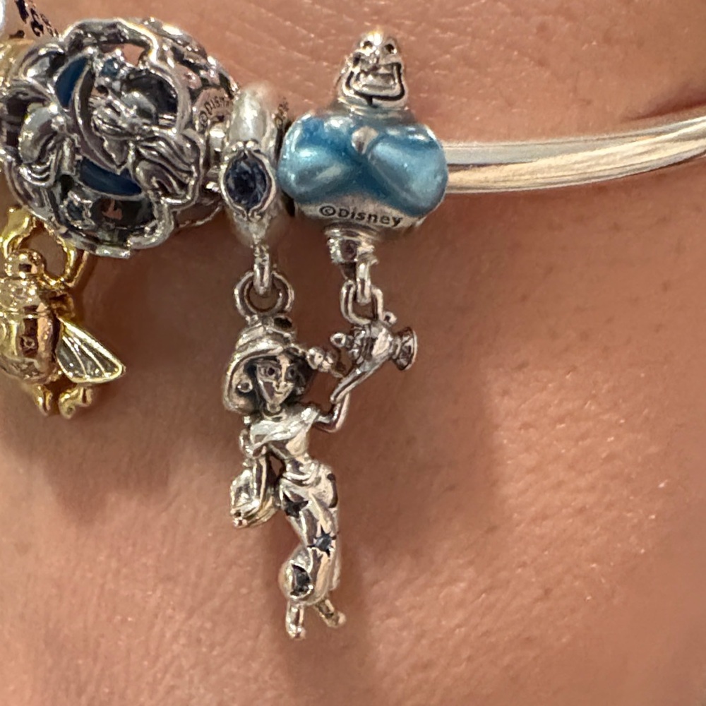Pandora Silver Charm Bracelet with Blue and Gold Accents - Picture 3 of 13